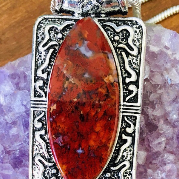 Plume Agate Necklace Pendant. 100% Natural.