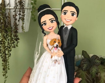 Fully Personalized Wedding Cake Topper Figurines - Bride and Groom Figurines - Personalized Cold Porcelain Clay Cake Topper and Keepsake