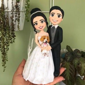 Fully Personalized Wedding Cake Topper Figurines - Bride and Groom Figurines - Personalized Cold Porcelain Clay Cake Topper and Keepsake