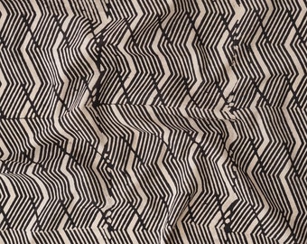 Marine Drive / Hand Block-Printed Cotton Fabric / Printed & Dyed with Resist and Iron Rust Black