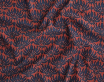 Nelum / Block-Printed Cotton Fabric / Dyed in Red Alizarin and Indigo / Lotus Flower
