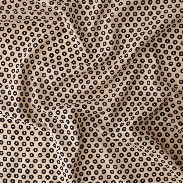 Doughnuts / Block-Printed Cotton Fabric / Unbleached Cotton Cloth / Black Dye