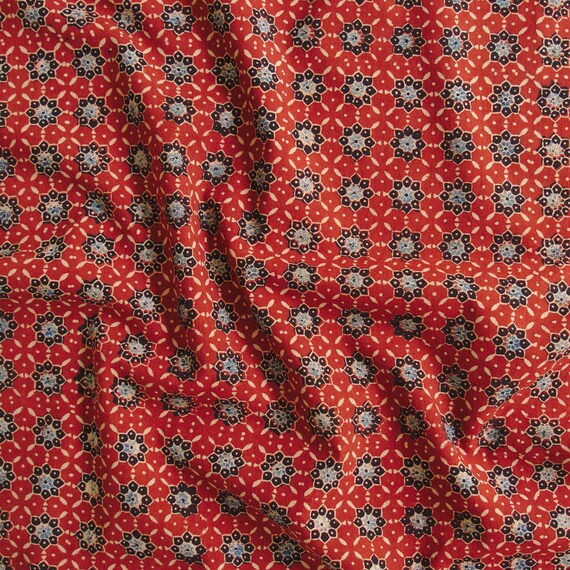 Raspberry Kiss / Blockprinted Cotton Fabric / Alizarin Red Etsy