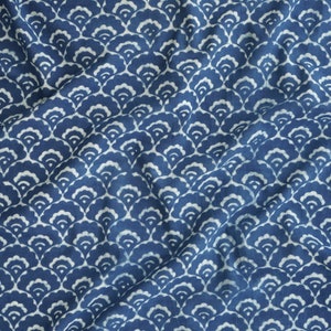 Abode of Clouds / Block-Printed Cotton Fabric / Printed With Resist & Dyed In Indigo