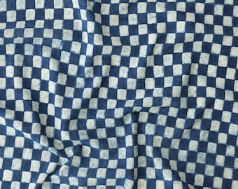 Chequers / Block-Printed Cotton Fabric / Indigo Checks