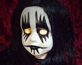 Corpse Paint Black Metal Goth Death Skull Porcelain Doll Head LED Light Horror Doll Nightlight Lords Of Chaos Horror Creepy Halloween OOAK