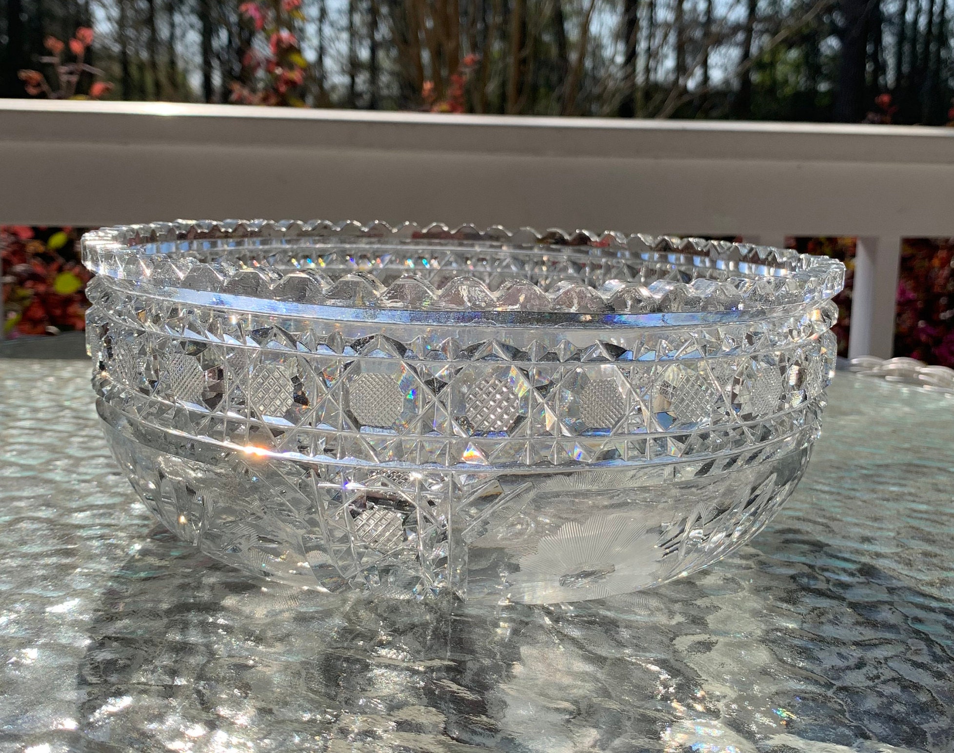Antique Cut Crystal Bowl With Geometric Button and Cut and Etsy