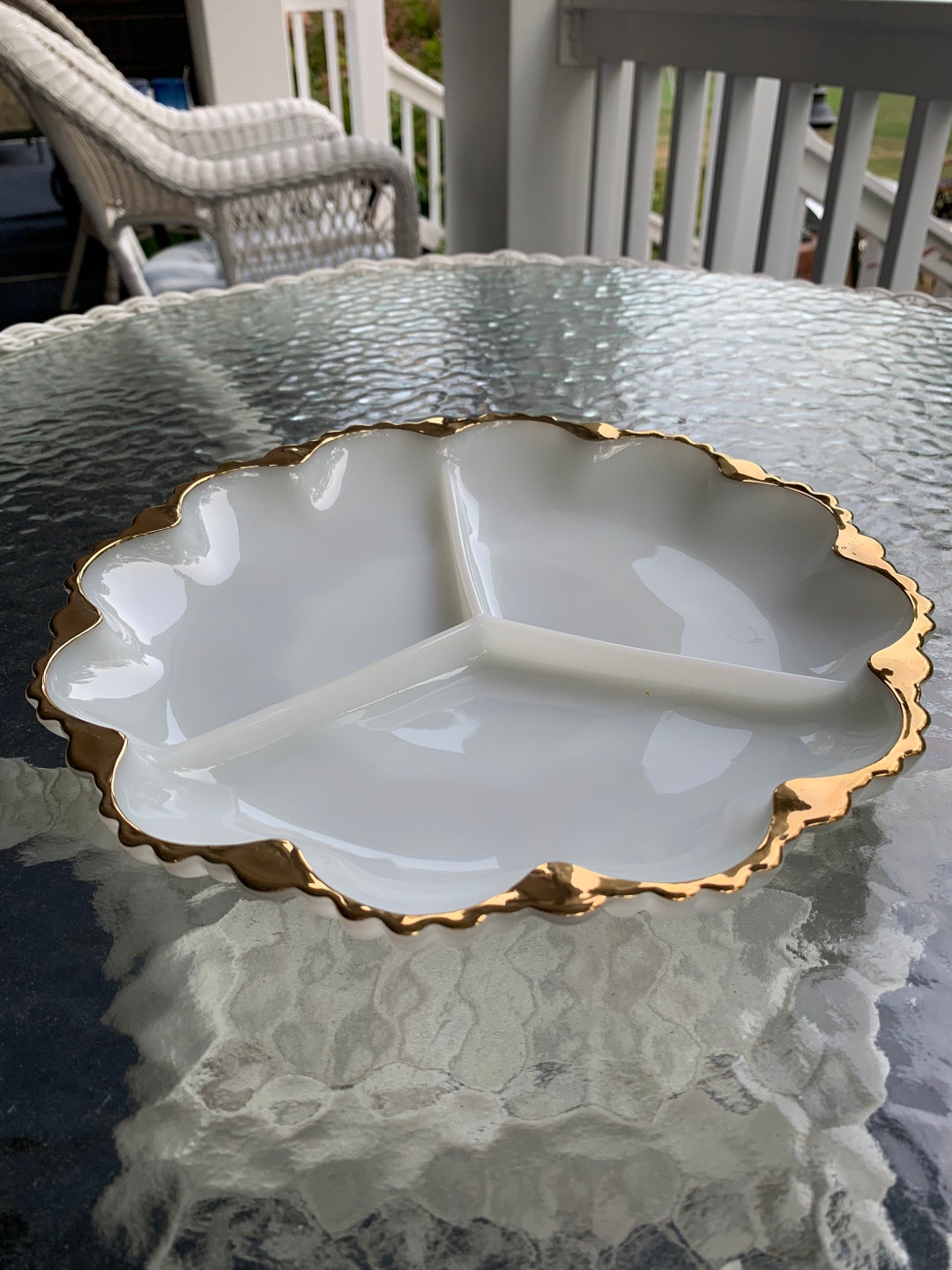 Vintage Fireking Milk Glass Divided Dish Condiment Plate With Etsy