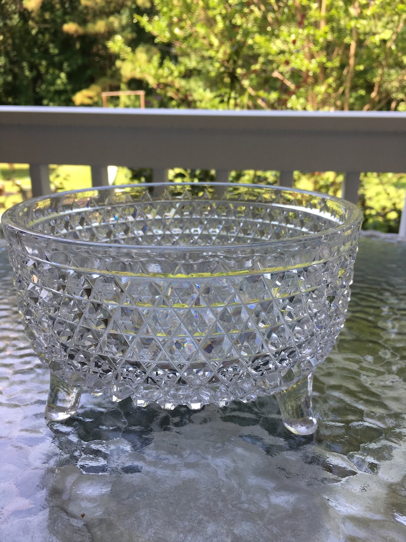 24 Percent Lead Diamond Pattern Cut Crystal Waterford Footed Compote Bowl