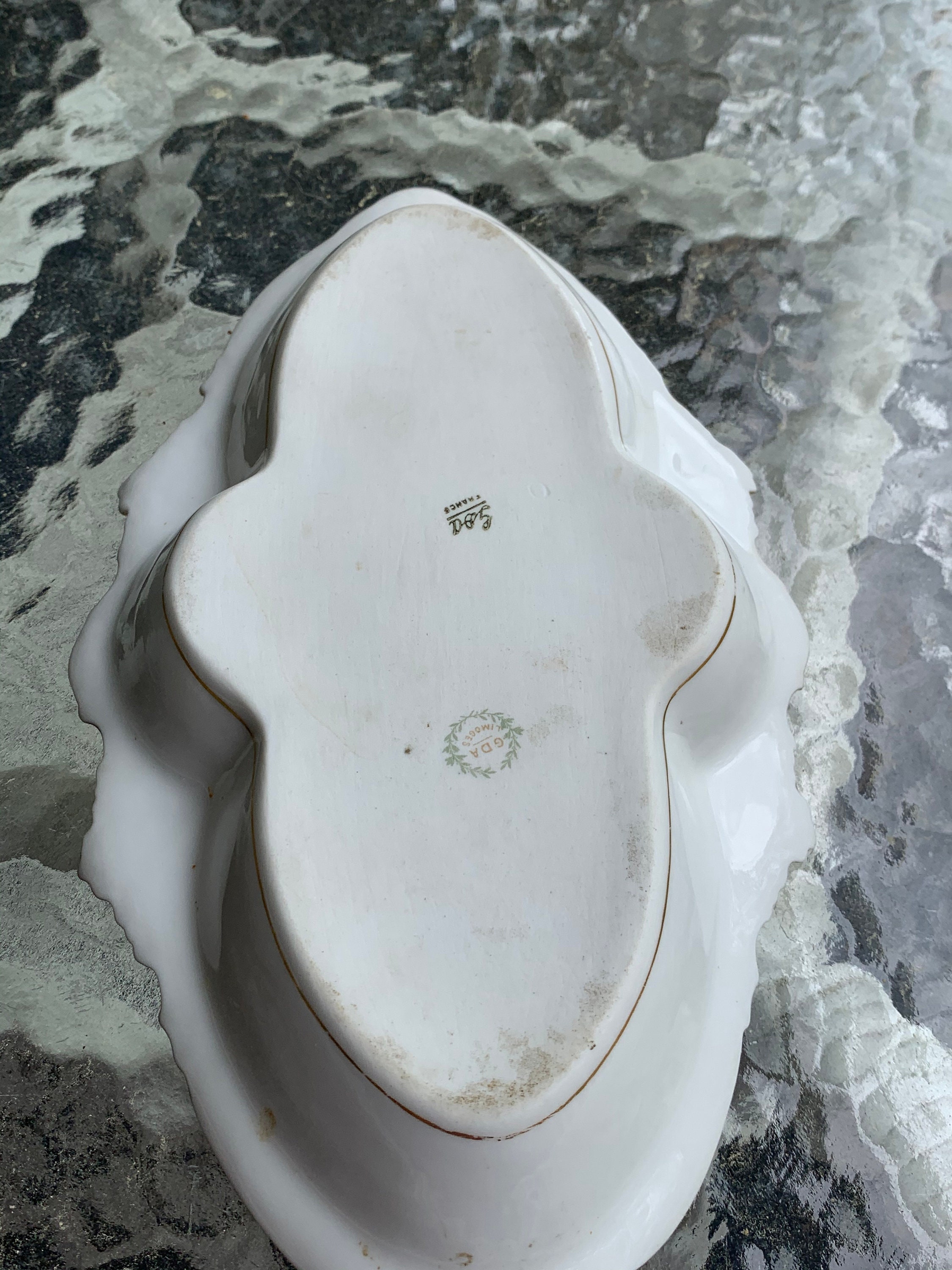 GDA Limoges Blue and White Oval Porcelain Bowl With Heavy Hand Etsy