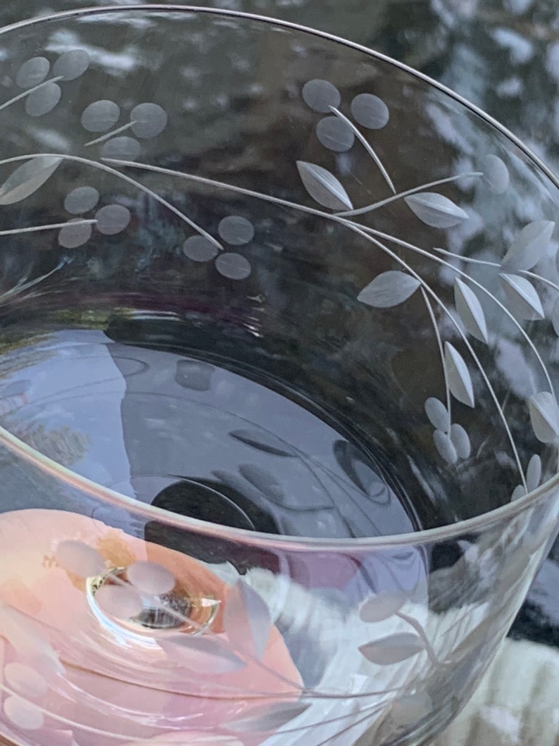 Vintage Set of 3 Crystal Water Glasses With Etched Leaf and Etsy