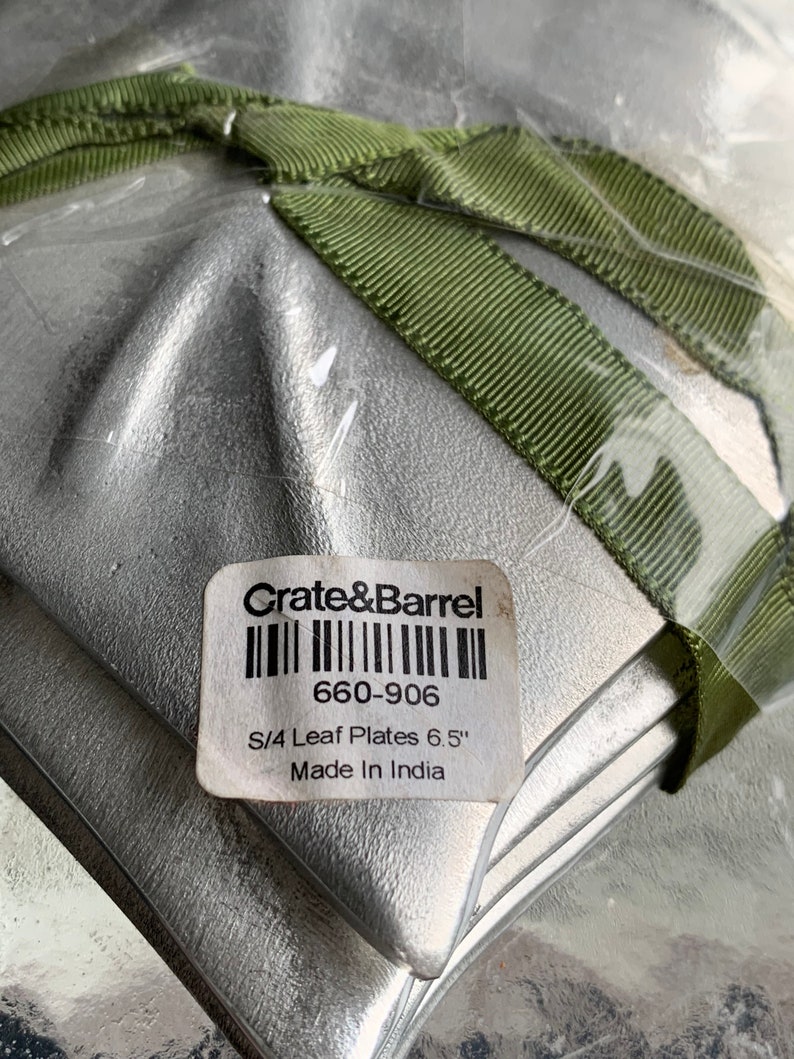 Vintage Set of 4 Crate and Barrel Metallic Leaf Appetizer Plates