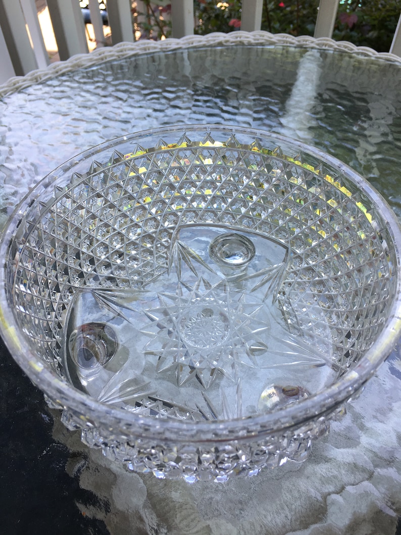 24 Percent Lead Diamond Pattern Cut Crystal Waterford Footed Compote Bowl