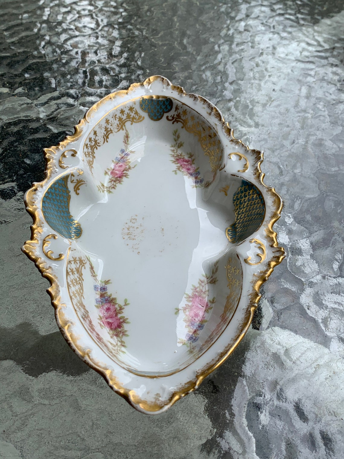 GDA Limoges Blue and White Oval Porcelain Bowl With Heavy Hand Etsy