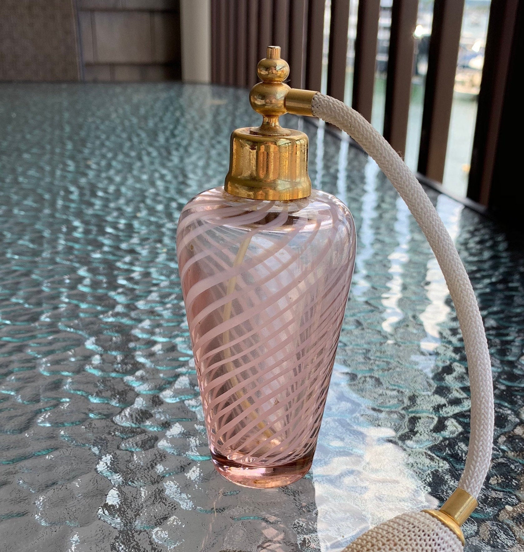 Vintage Pink Swirl Art Glass Perfume Atomizer Bottle With Etsy