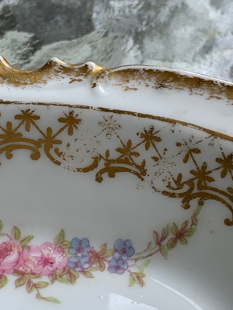 GDA Limoges Blue and White Oval Porcelain Bowl With Heavy Hand Etsy