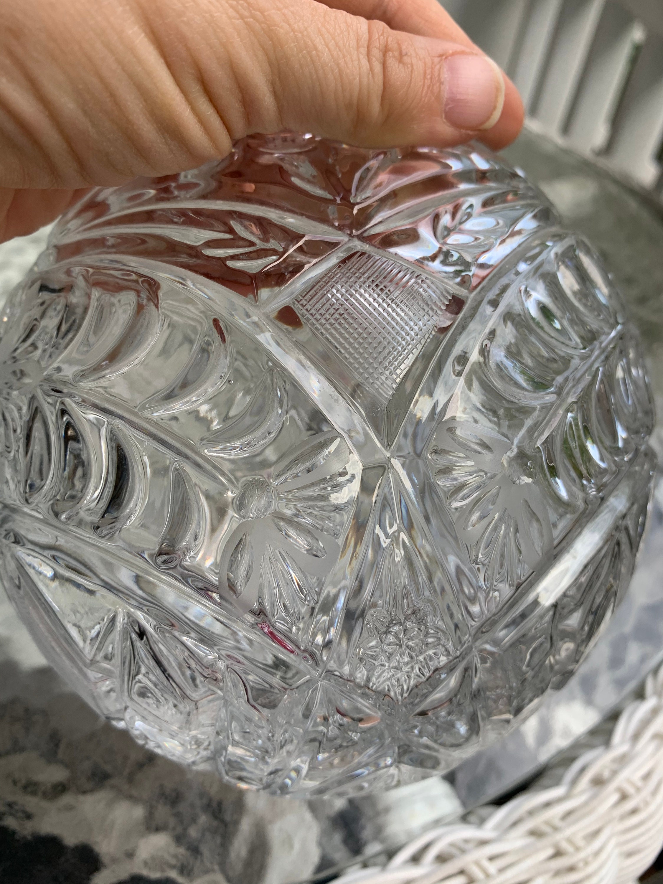 Vintage Cut Glass Rose Bowl With Cut Daisy Garland and Etsy