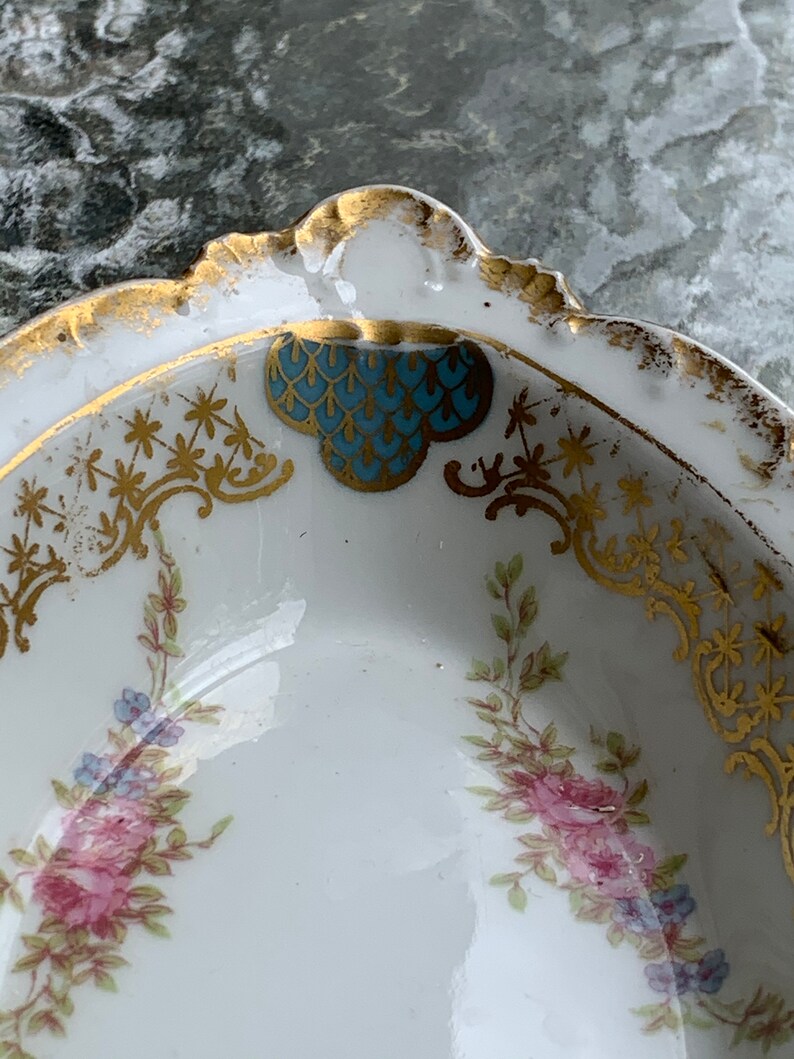 GDA Limoges Blue and White Oval Porcelain Bowl With Heavy Hand Etsy