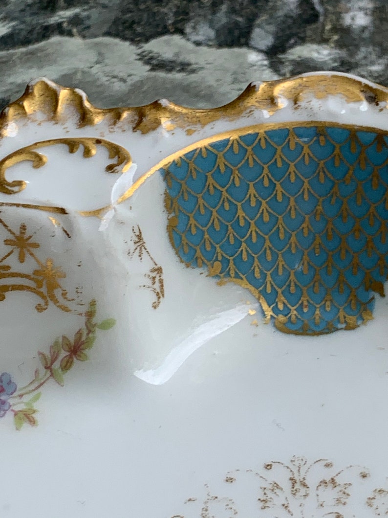 GDA Limoges Blue and White Oval Porcelain Bowl With Heavy Hand Etsy