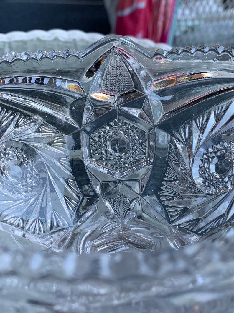 Vintage Cut Glass Pedestal Bowl Candy Dish With Hobstar Design Etsy