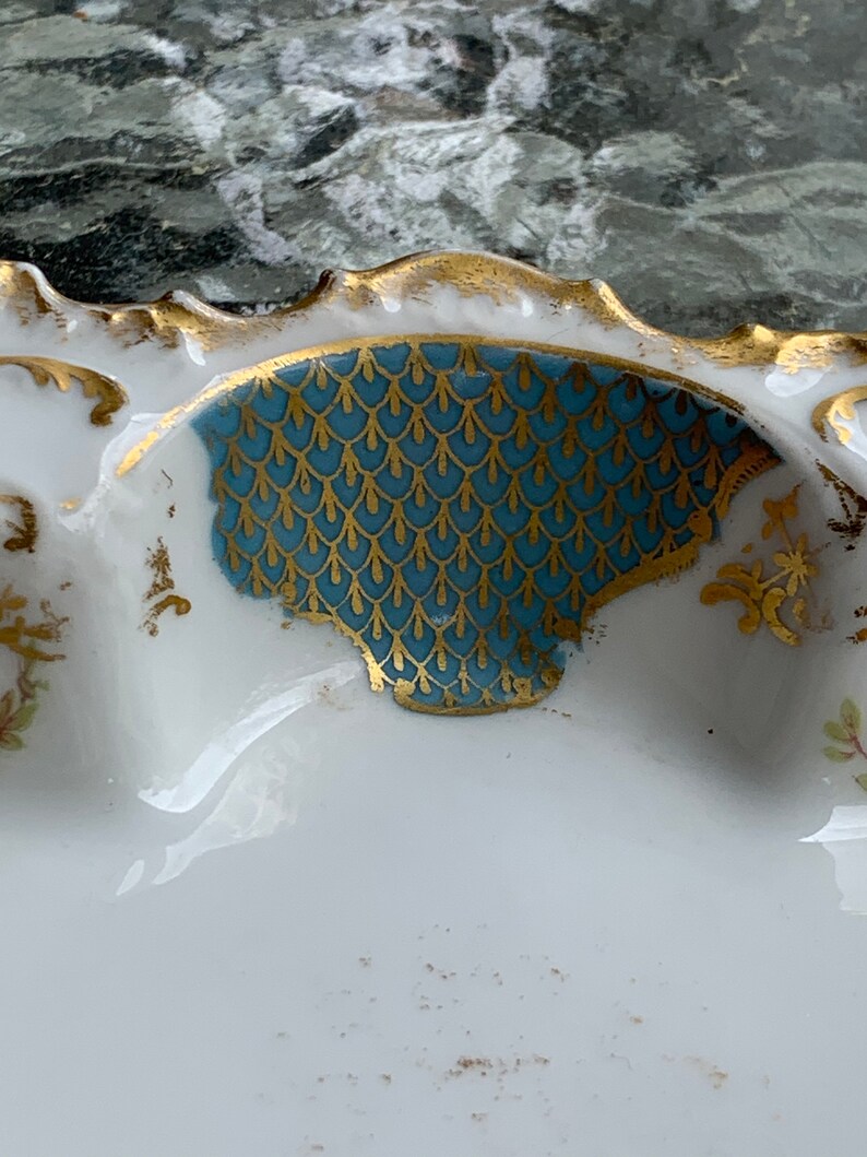 GDA Limoges Blue and White Oval Porcelain Bowl With Heavy Hand Etsy