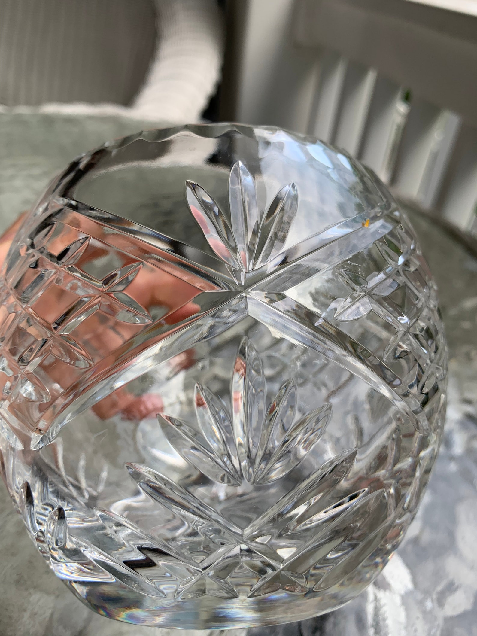 Cut Crystal Rose Bowl With Diamond Fan and Etsy
