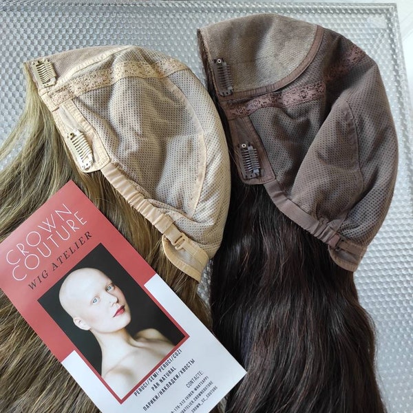 Custom pre-order 22" European Full Hand Tied Silk Top Brown Brunette Black Chocolate Full Lace Medical Hair System Alopecia Medium XS Wig