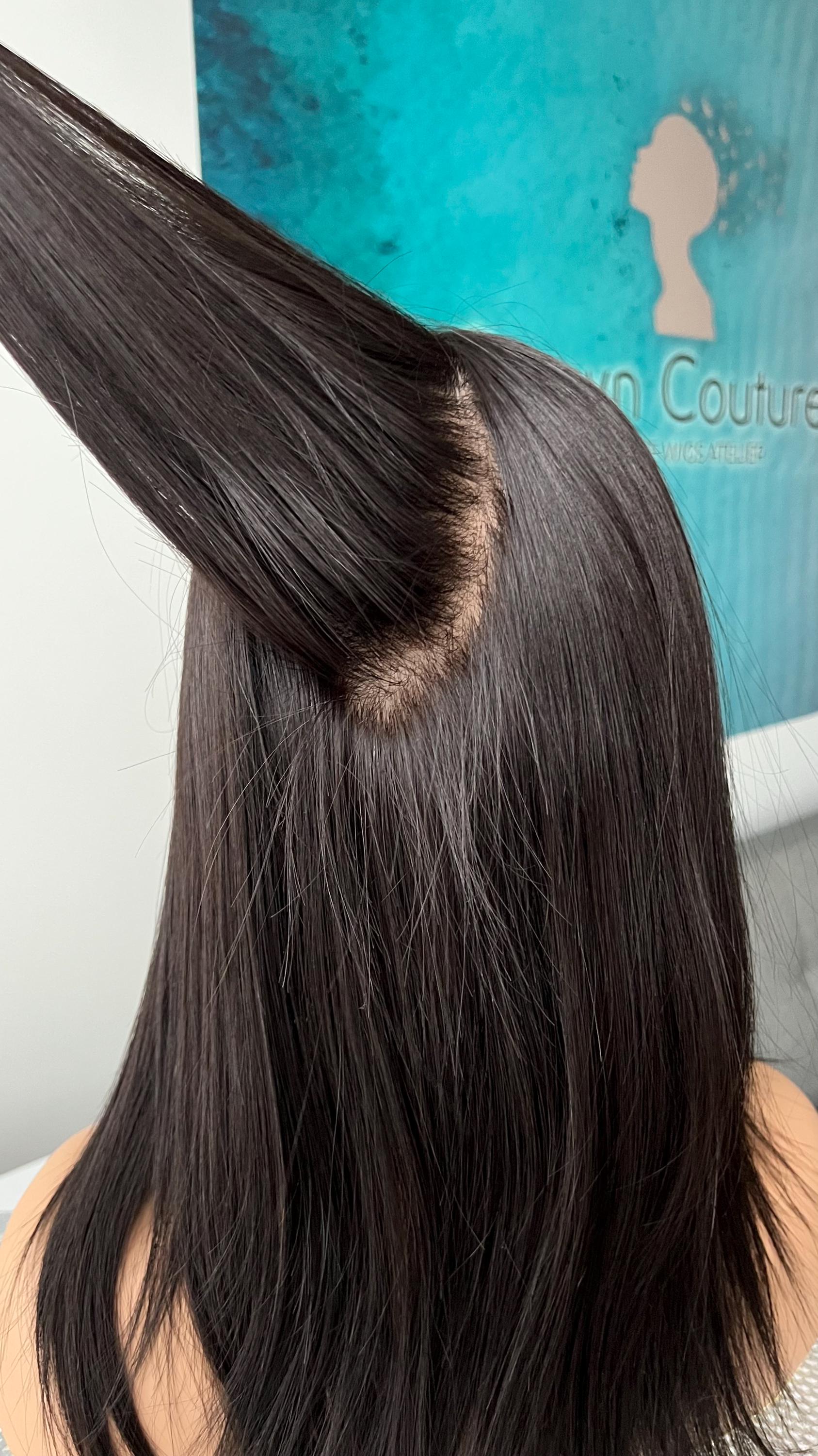 Small cap in stock 19” inches 49 cm European silk base full lace hand tied black dark chocolate pure human hair large skin imitation cap wig