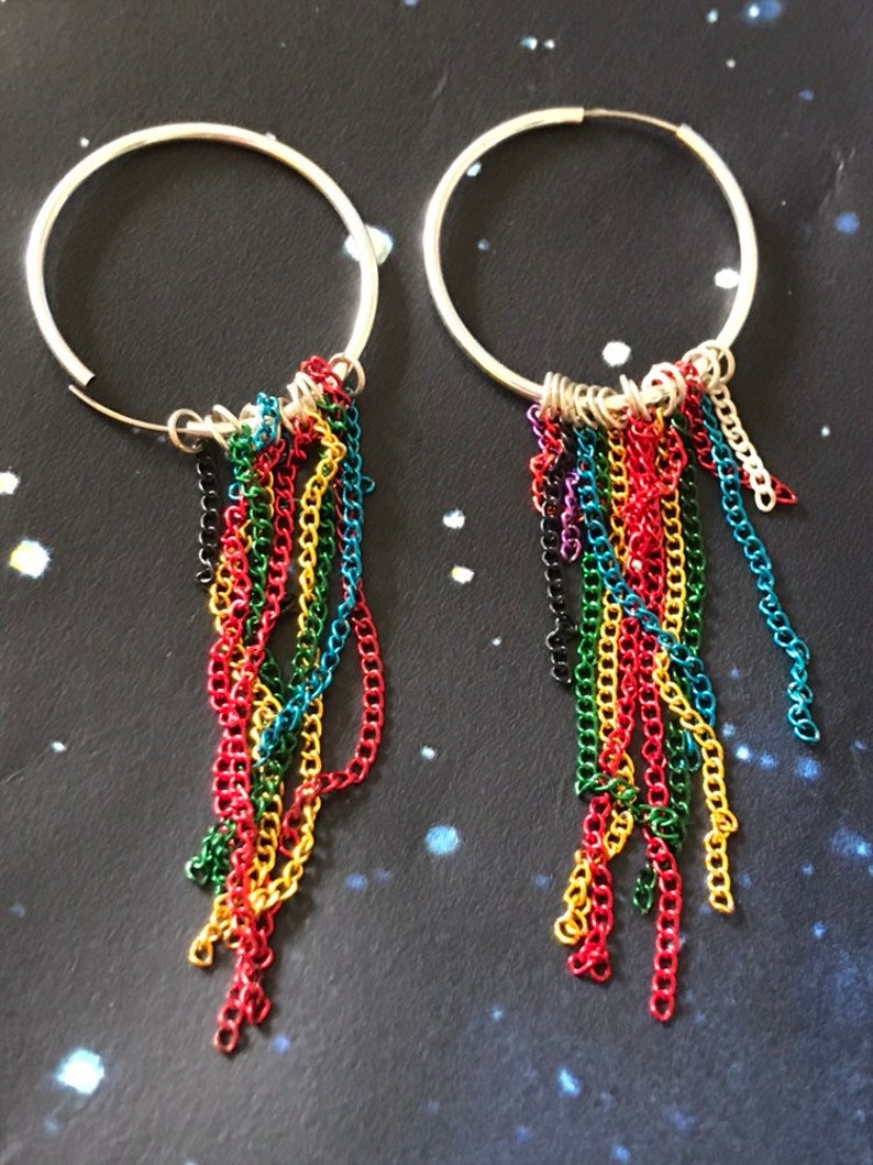 Rainbow Chain Earrings Handmade by The Qurky Cute Boutique Rainbow Hoops Hoop Earrings