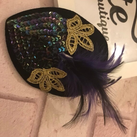 Gold Burlesque Fascinator Moulin Rouge Mini Hat