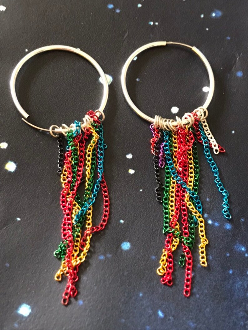 Rainbow Chain Earrings Handmade by The Qurky Cute Boutique Rainbow Hoops Hoop Earrings