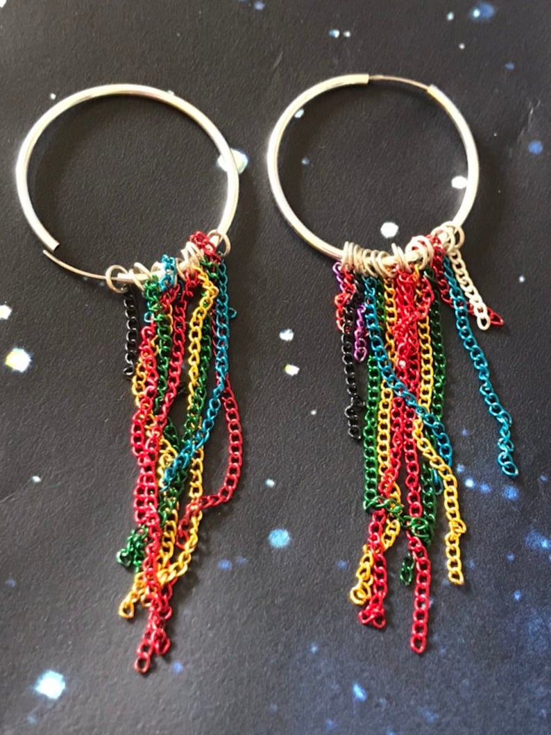 Rainbow Chain Earrings Handmade by The Qurky Cute Boutique Rainbow Hoops Hoop Earrings
