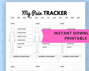 Druckbare Schmerz-Tracker - Chronische Stimmung Schlaf Angst - Log Medikamente-Symptom-Diagramm