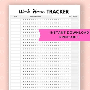 Work Hours Printable Tracker Time Sheet Log Time Sheet  | Letter Pdf A5 A4