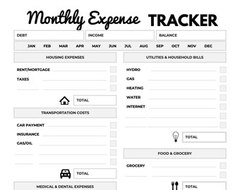 Monthly Expense Printable Tracker Planner Finance Debt Financial Planner  | Letter Pdf A5 A4