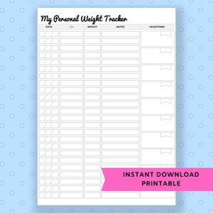 Weight Loss Printable Tracker Journal Log | Letter Pdf A5 A4