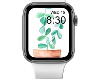 Potted Succulent Apple Watch Wallpaper - Green Plants Watch Face - Floral Terracotta Planter Watch Background - Flower Pot Watch Aesthetic