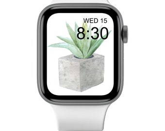Green Cactus Apple Watch Wallpaper - Watercolor Succulent Watch Face - Potted Plants Background - Floral Smartwatch