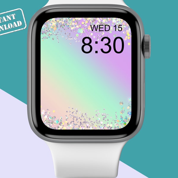 Glitter Apple Watch Wallpaper - Holographic Unicorn Watch Face - Rainbow Gradient Pastel Background