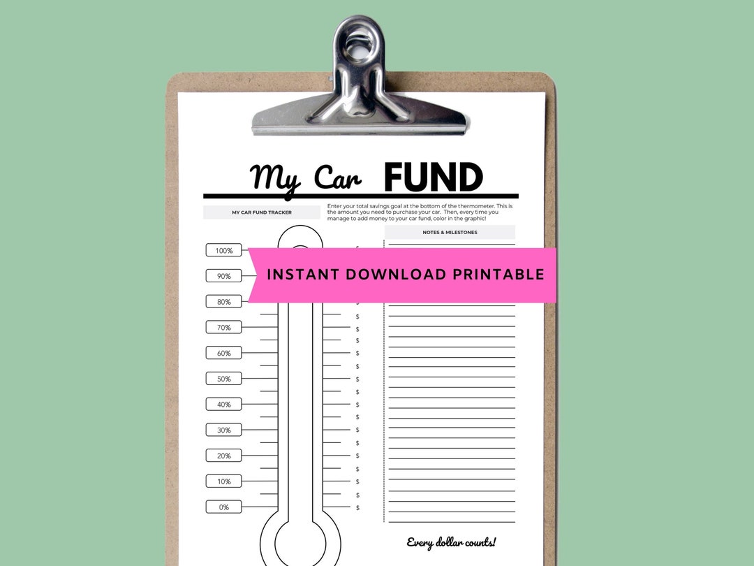 Car Savings Tracker Printable Budget Financial Planner | Letter Pdf A5 ...