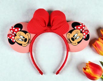 Minnie Mouse Inspired Headband Ears | Red Polka Bow | Minnie Ears | Mickey Ears | Disney World | Disneyland | Handmade Ears | Gift Ears