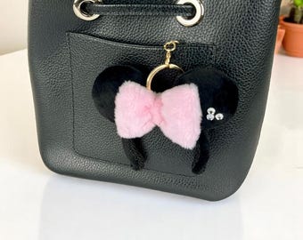 Velvet Mini Mouse Ears Keychain | Disney Inspired Bag Charm | Mini headband | Handmade Gift | Mini Ears.
