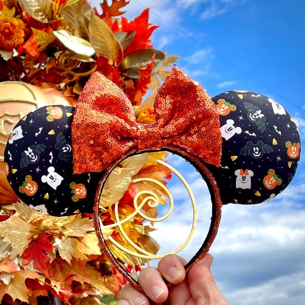 Halloween Inspired Mouse Ears, Minnie Ears, Mickey Ears, Disneyworld, Disneyland, Handmade Ears, Mickey Mouse Ears, Sequin Ears, Halloween