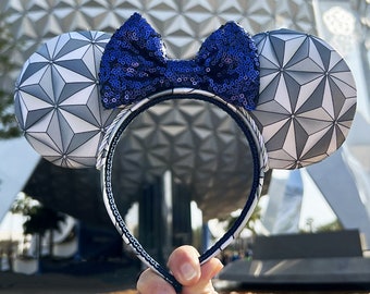 Grand and Miraculous Silver Spaceship Earth Inspired Mouse Ears, Minnie Ears, Mickey Ears, Epcot, Sequin Ears, Disneyworld, Disneyland