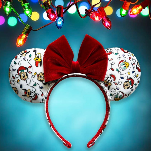 Mickey & Friends Christmas Holiday Lights Mouse Ears, Disney Ears, Minnie Ears, Custom Ears, Handmade Ears, Mickey Ears, Inspired Mouse Ears