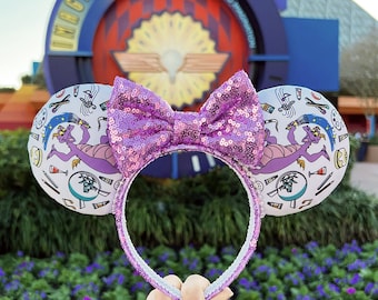 Figment Festival Of Arts Inspired Mouse Ears, Minnie Ears, Mickey Ears, Imagination, Journey, Epcot, Dragon, Purple, Sequin Ears