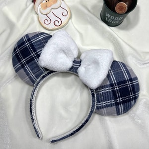 Blue Plaid Fleece & Sew Lush Bow Inspired Mouse Ears | Disney Ears | Minnie Ears | Mickey Ears | Handmade Ears | Christmas Ears | Gift Ears