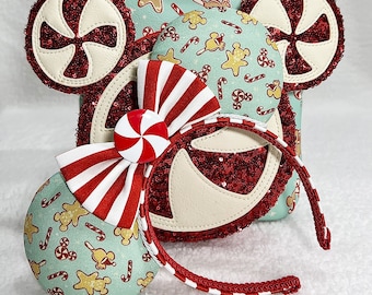 Christmas Peppermint Candy Cane Mouse Ears, Disney Ears, Minnie Ears, Mickey Ears, Handmade Ears, Candy Cane Ears, Christmas Gifts