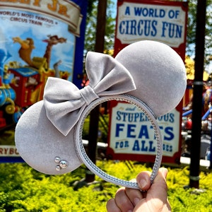 Silver Velvet Mouse Ears | Minnie Ears | Mickey Ears | Disney Ears | Handmade Ears | Velour Ears | Walt Disney | Disneyland Resort