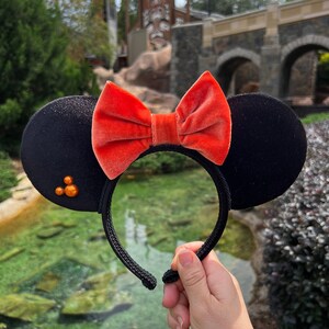 Black & Orange Velvet Mouse Ears | Minnie Ears | Mickey Ears | Disney Ears | Handmade Ears | Velour Ears | Walt Disney | Disneyland Resort